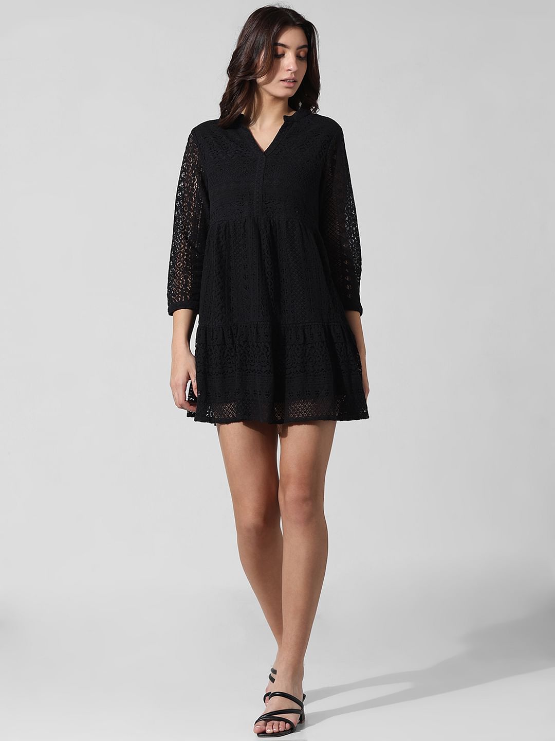 Black Lace Flared Dress