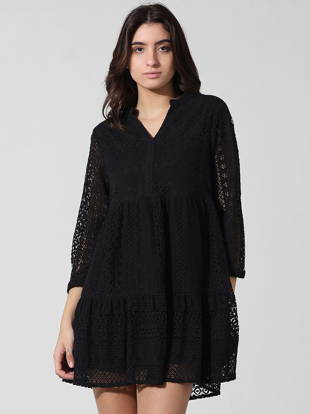 Black Lace Flared Dress