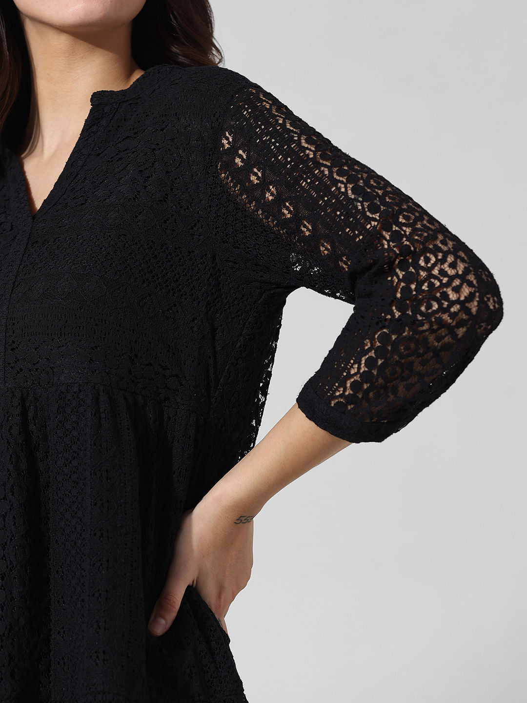 Black Lace Flared Dress