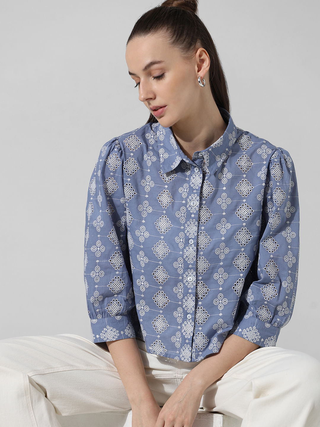 Blue Schiffli Shirt