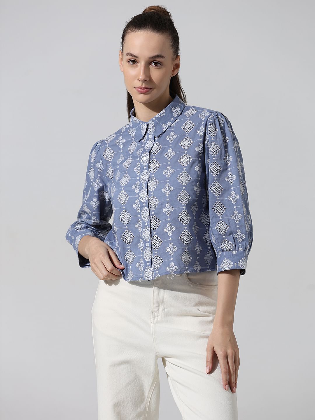 Blue Schiffli Shirt