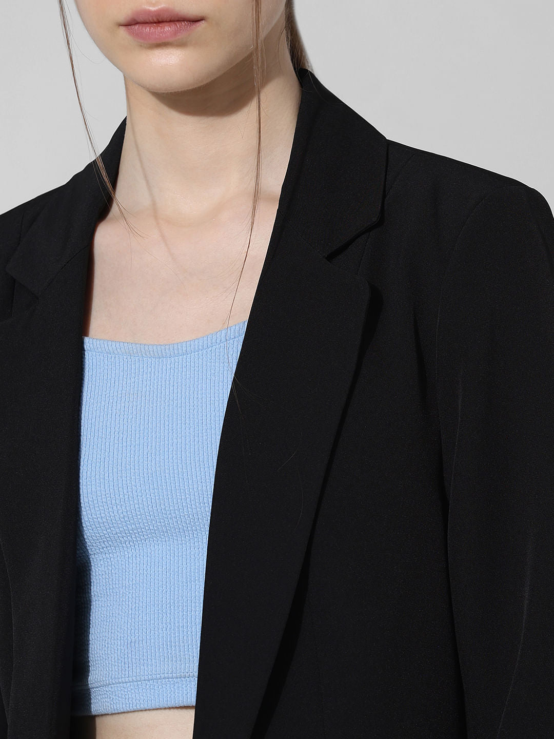 Black Roll-Up Sleeves Tailored Blazer