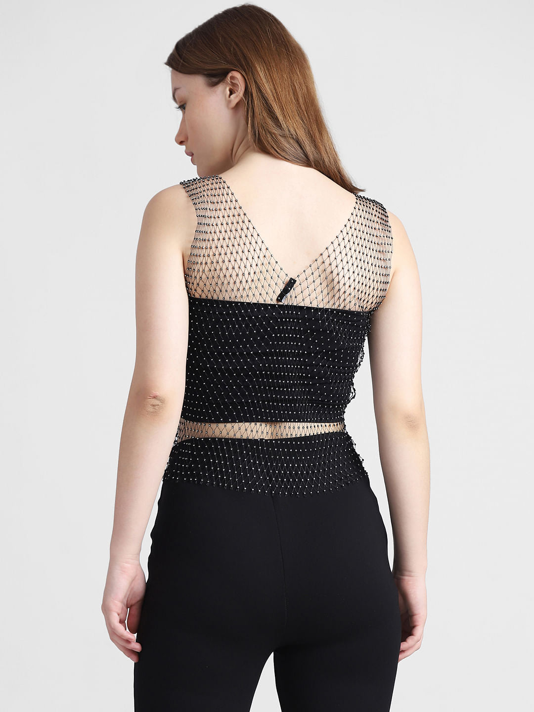Black Embellished Net Top