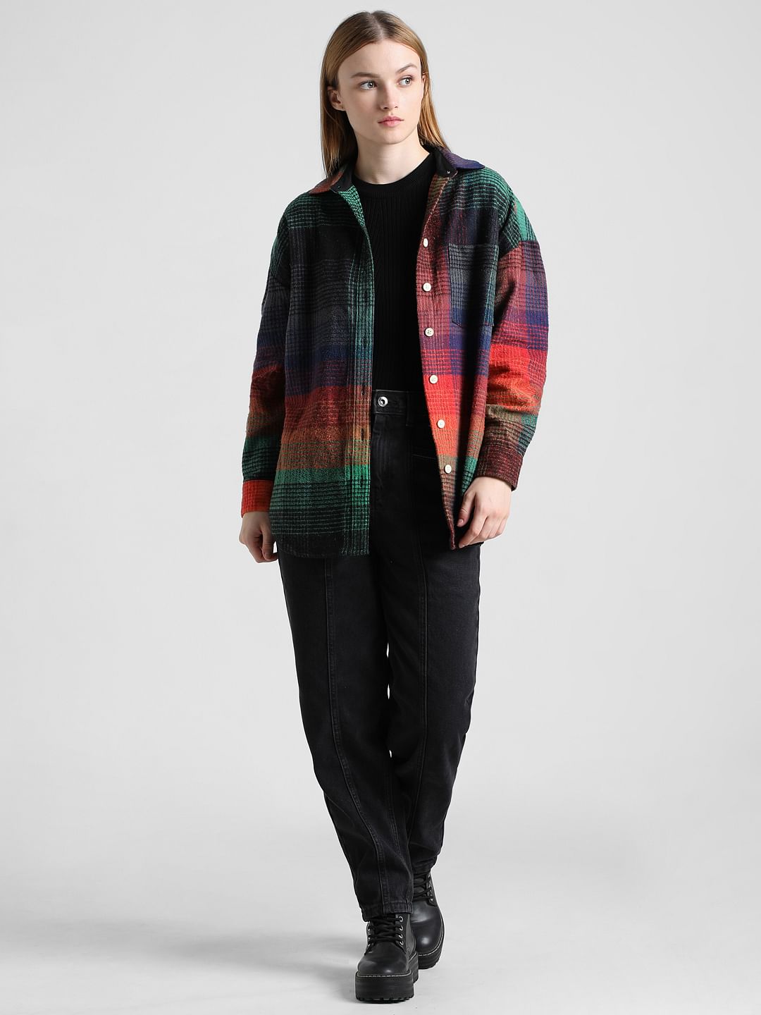 Multi-Colour Check Oversized Overshirt