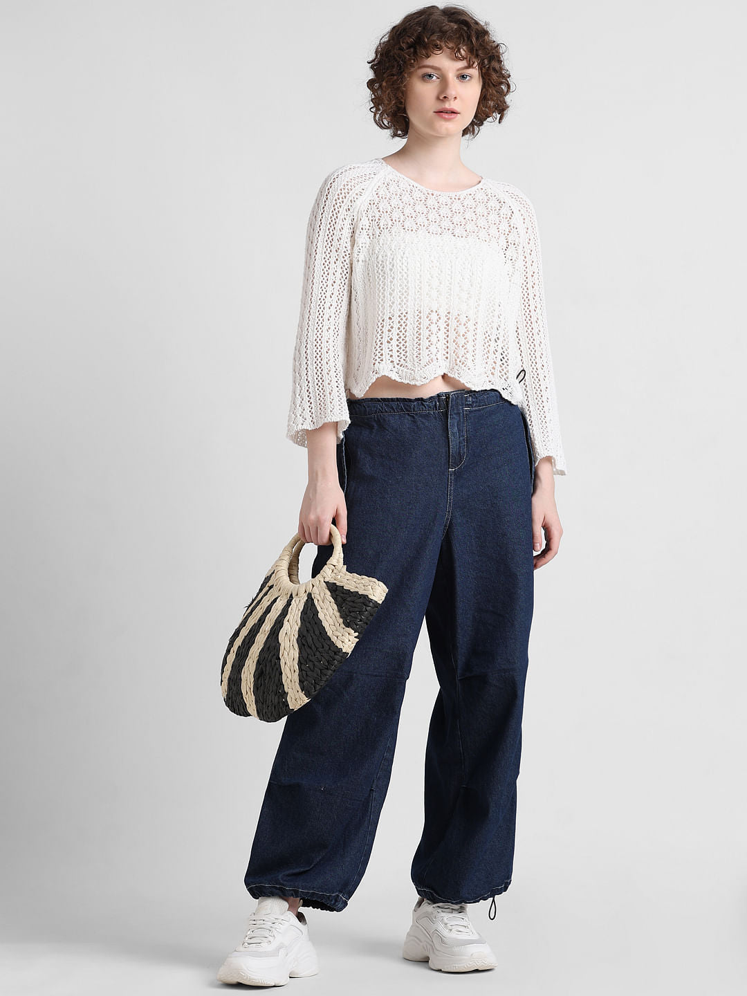 Dark Blue High Rise Parachute Denim Joggers