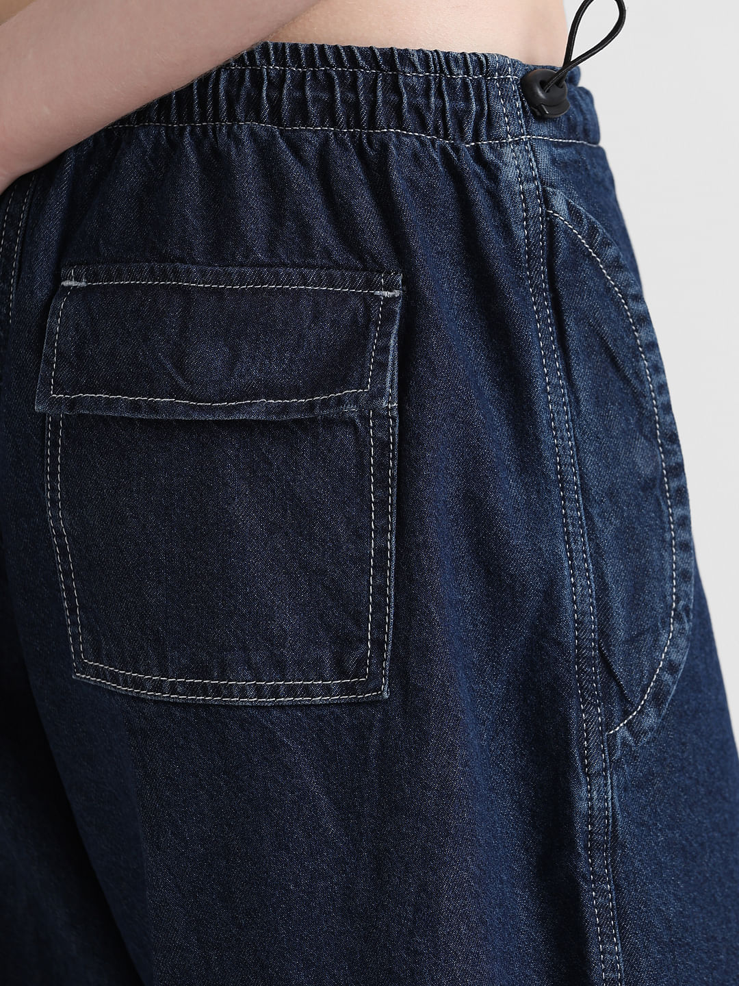 Dark Blue High Rise Parachute Denim Joggers