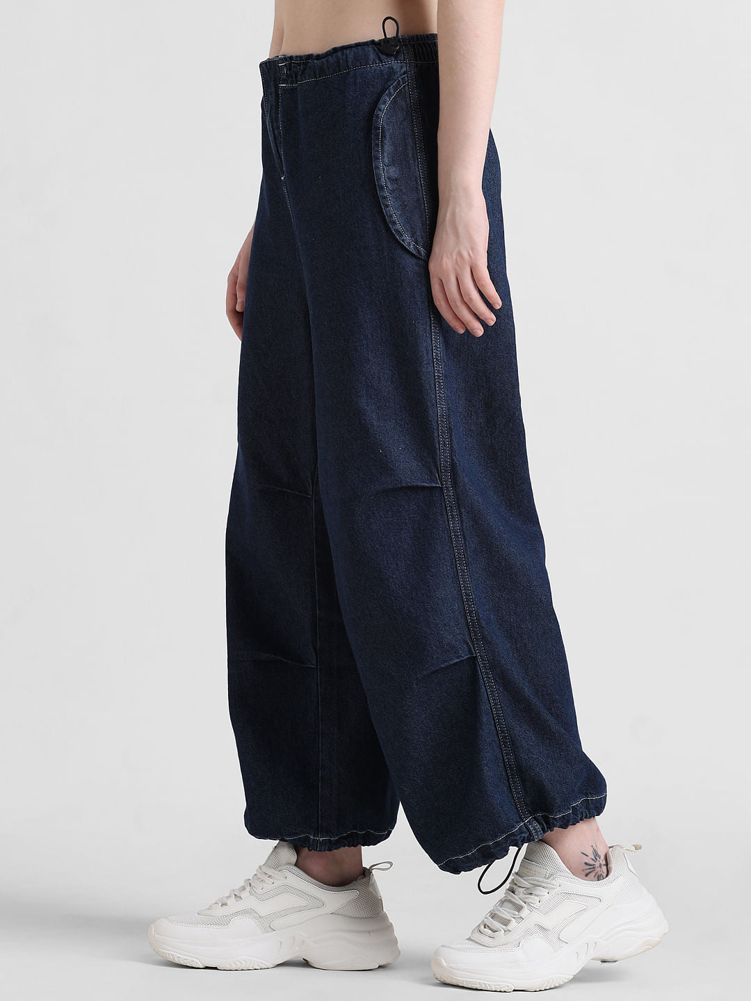 Dark Blue High Rise Parachute Denim Joggers