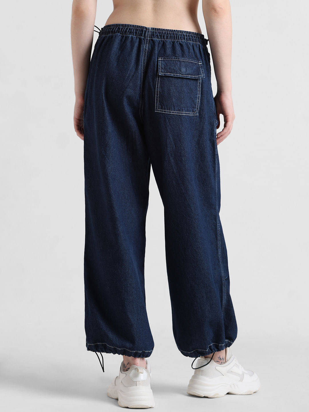 Dark Blue High Rise Parachute Denim Joggers