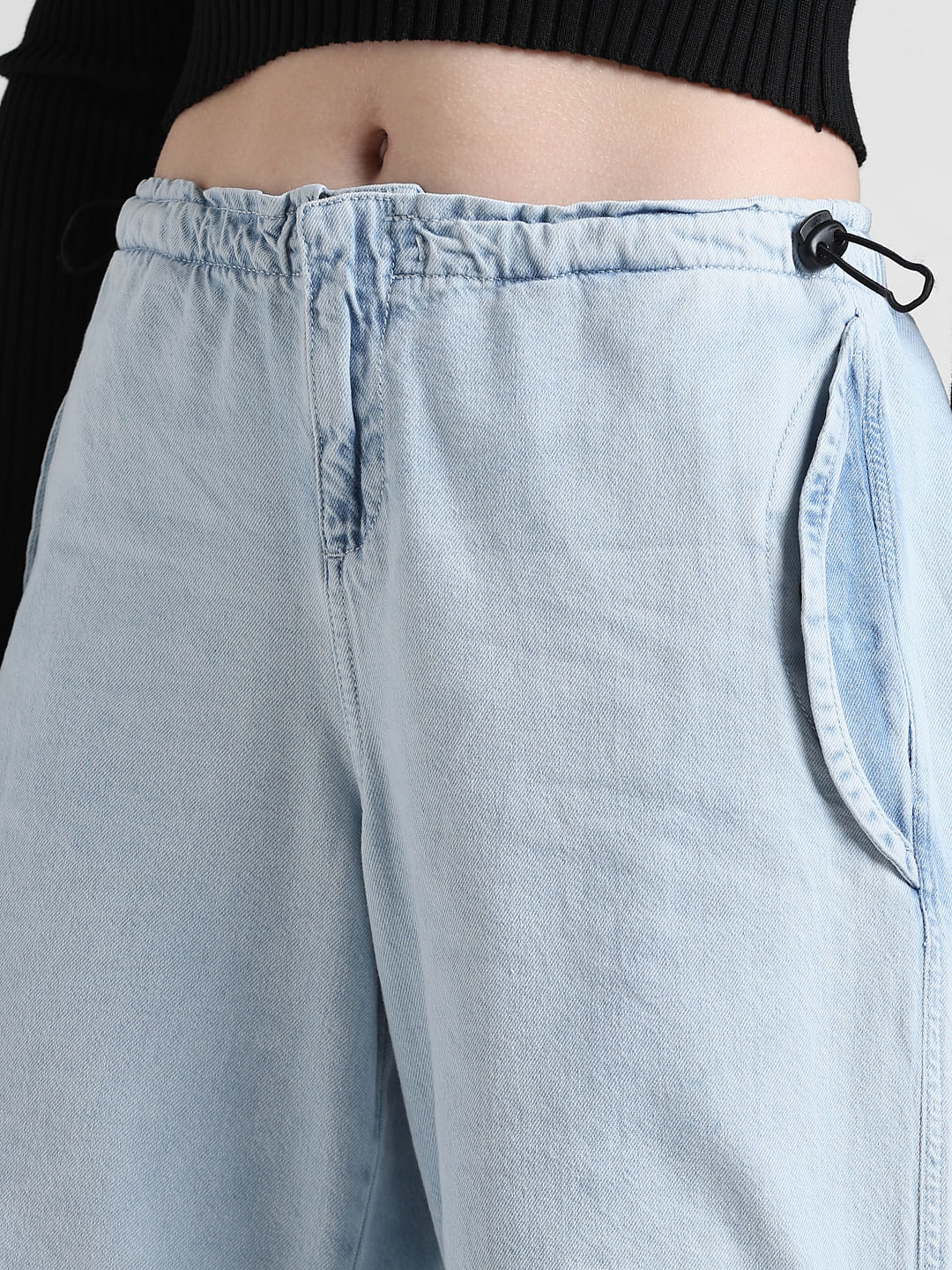 Light Blue High Rise Parachute Denim Joggers