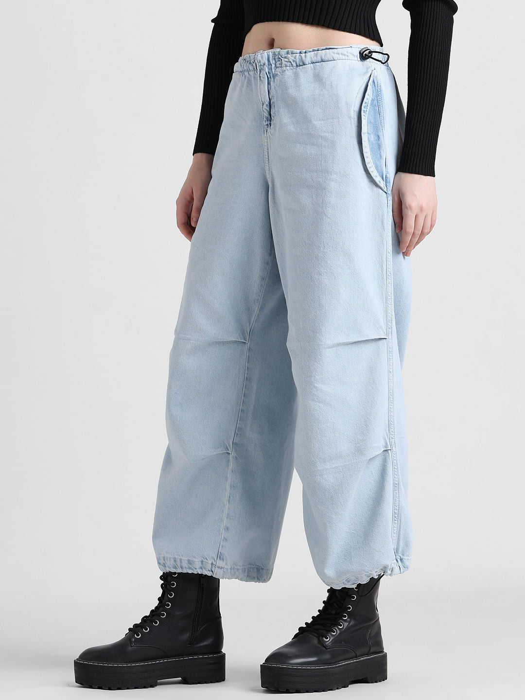 Light Blue High Rise Parachute Denim Joggers