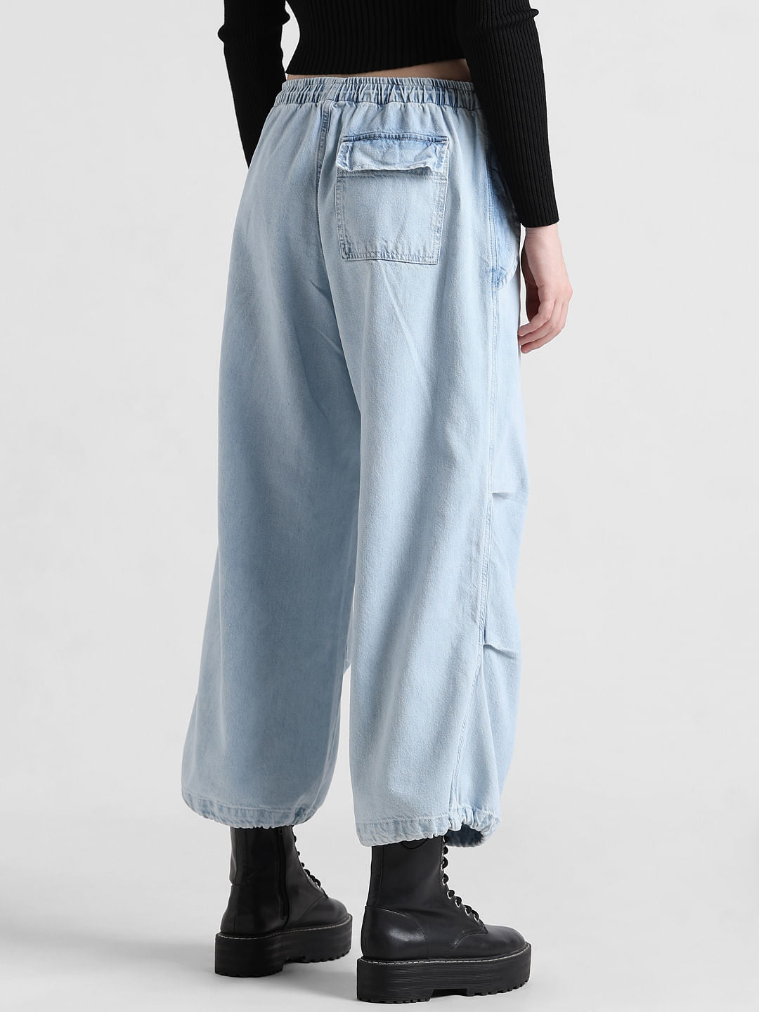 Light Blue High Rise Parachute Denim Joggers