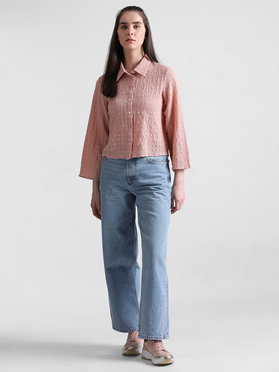 Pink Crinkled Textured Shirt