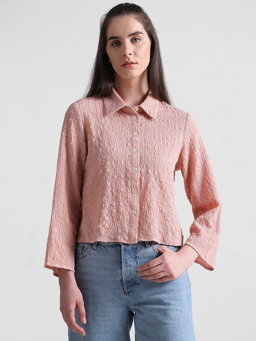 Pink Crinkled Textured Shirt