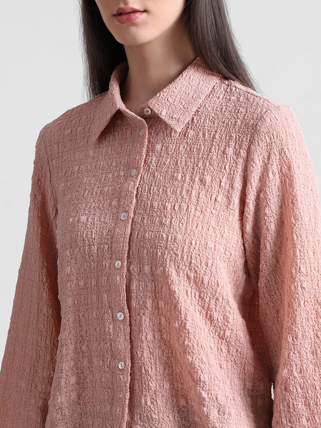 Pink Crinkled Textured Shirt