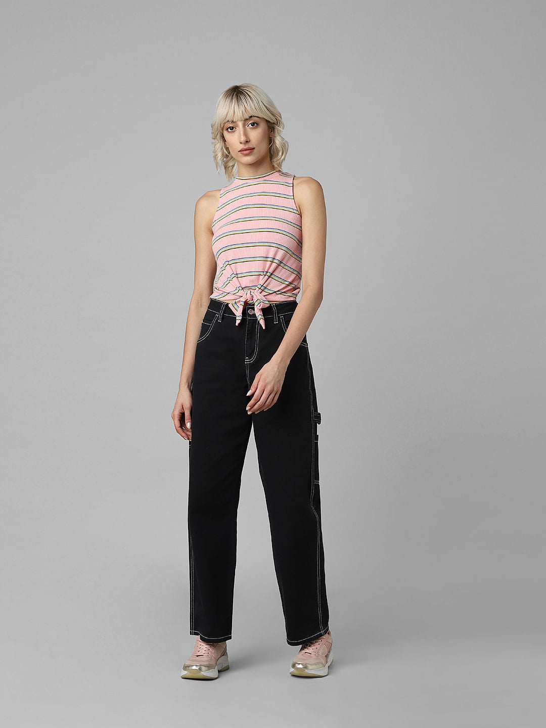 Pink Striped Tie Up Top