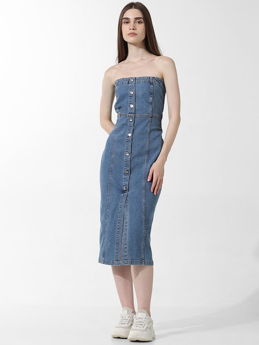 Blue Off-Shoulder Denim Dress