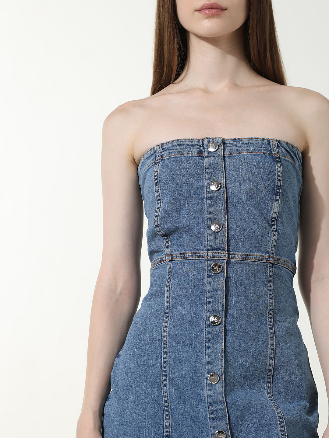 Blue Off-Shoulder Denim Dress