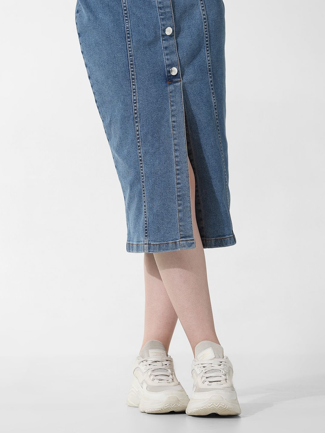 Blue Off-Shoulder Denim Dress