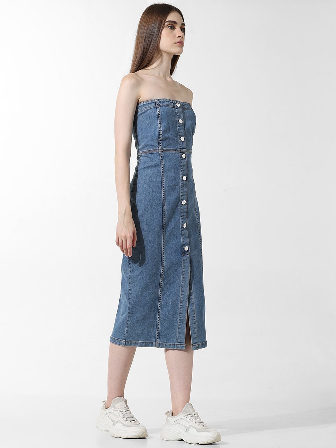 Blue Off-Shoulder Denim Dress