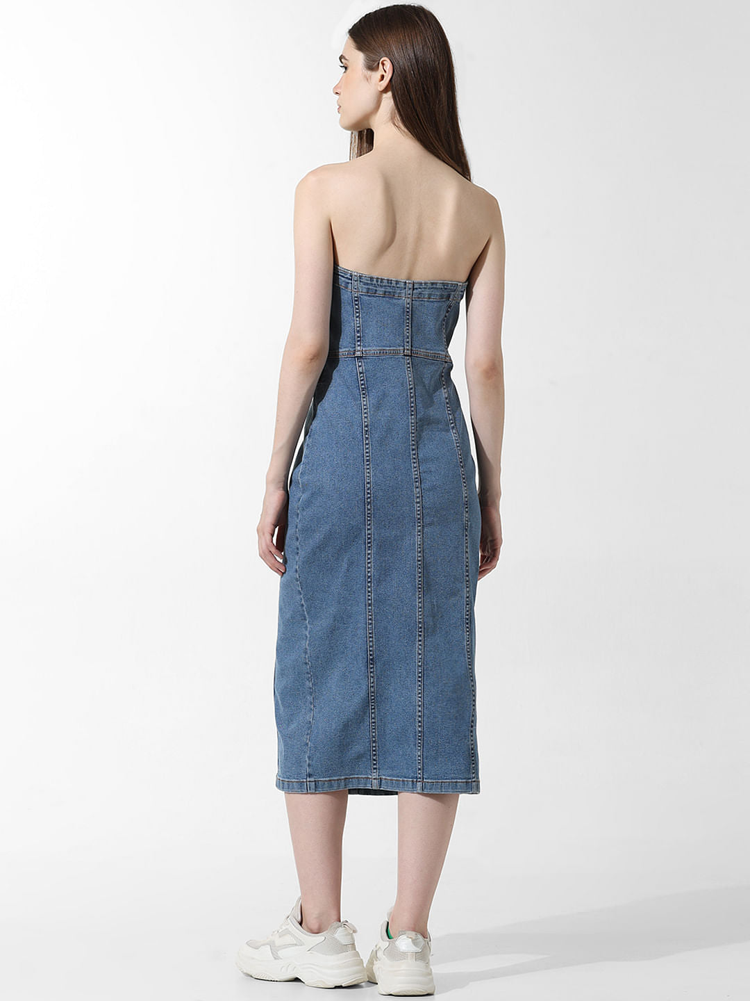Blue Off-Shoulder Denim Dress