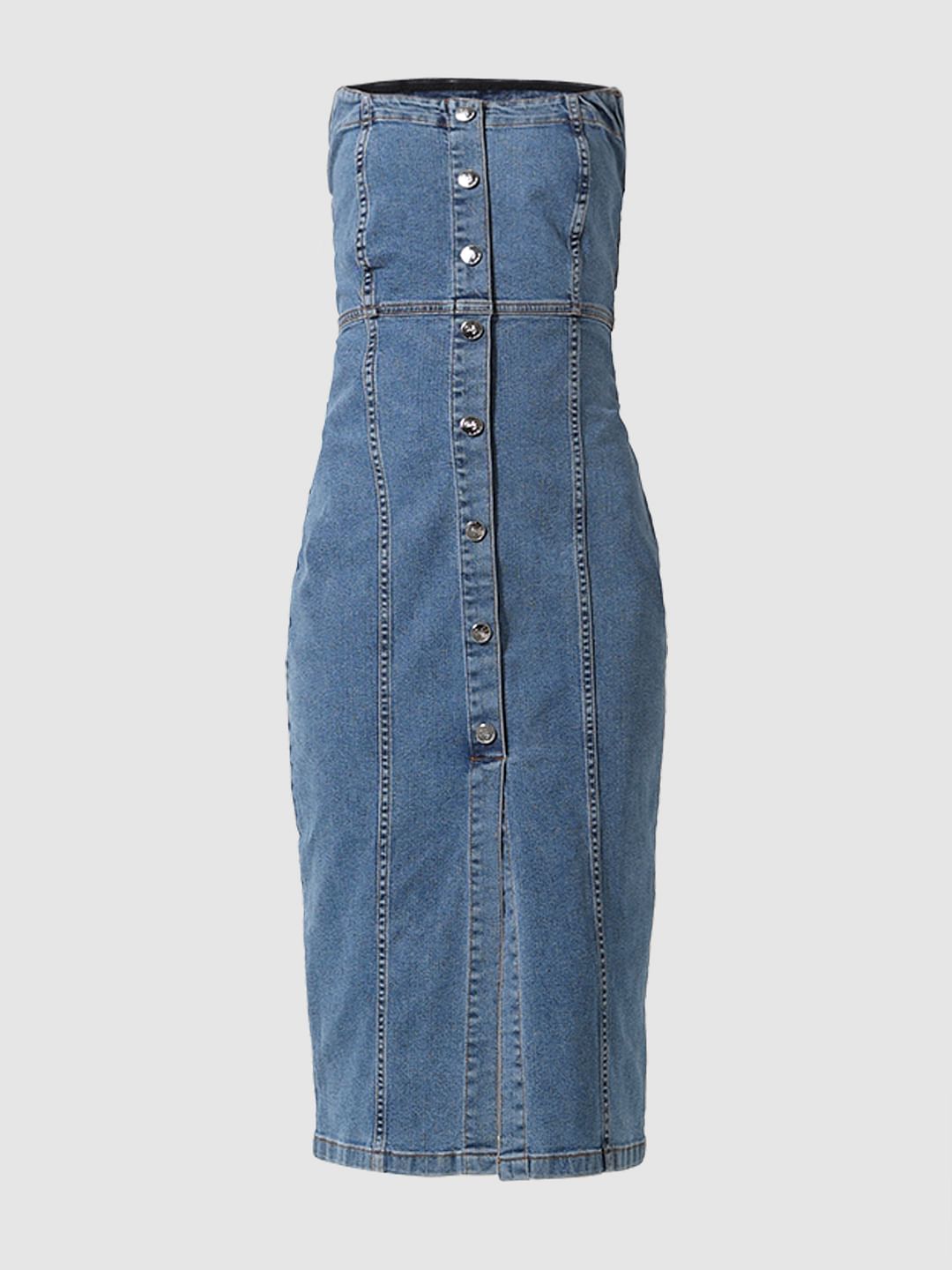Blue Off-Shoulder Denim Dress
