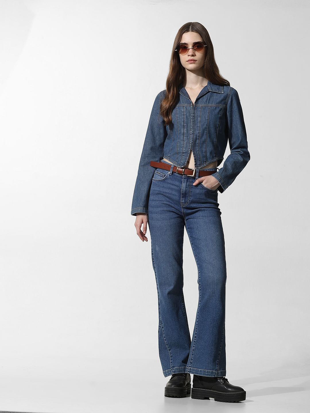 Blue Cropped Denim Shirt