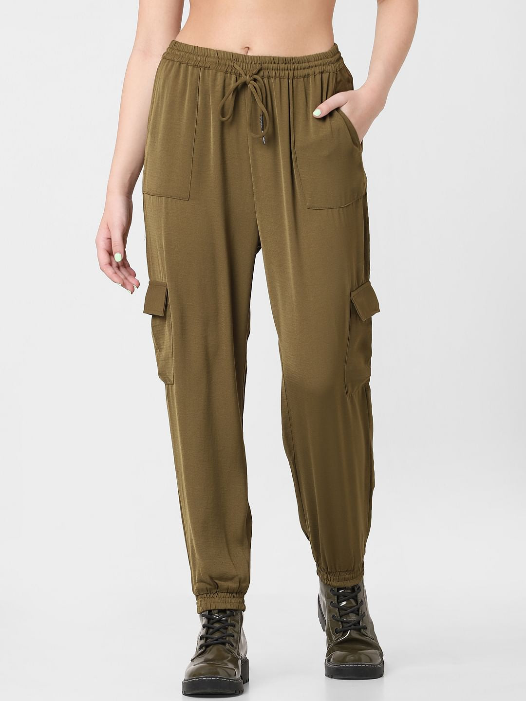 Olive Green Mid Rise Joggers