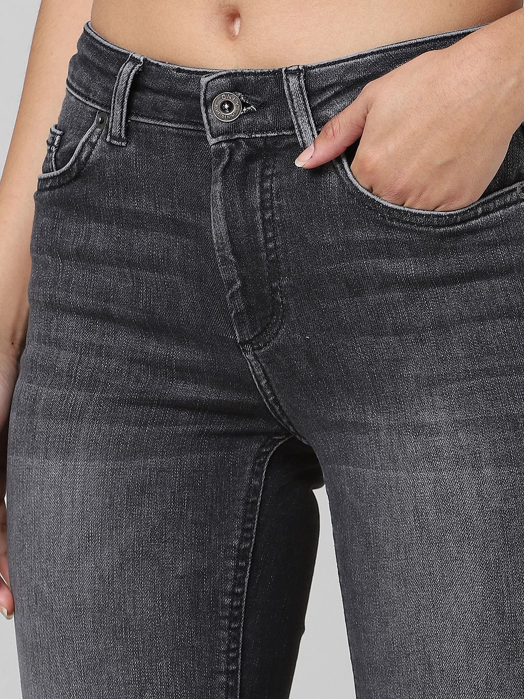 Black High Rise Raw Edge Flared Jeans