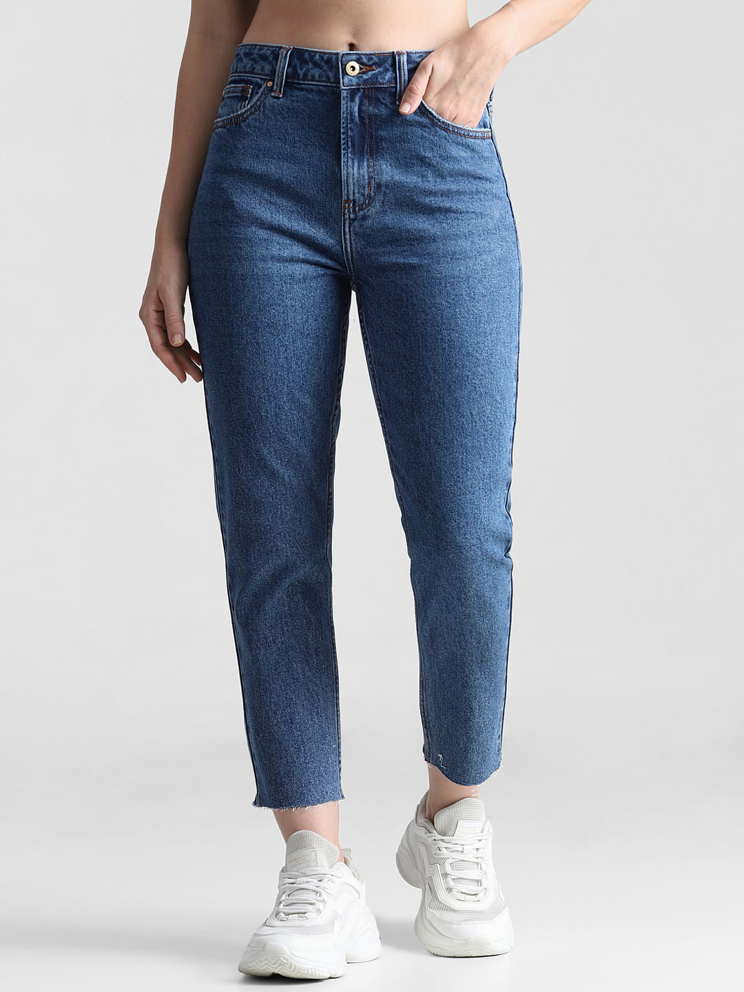 Blue High Rise Mom Fit Jeans