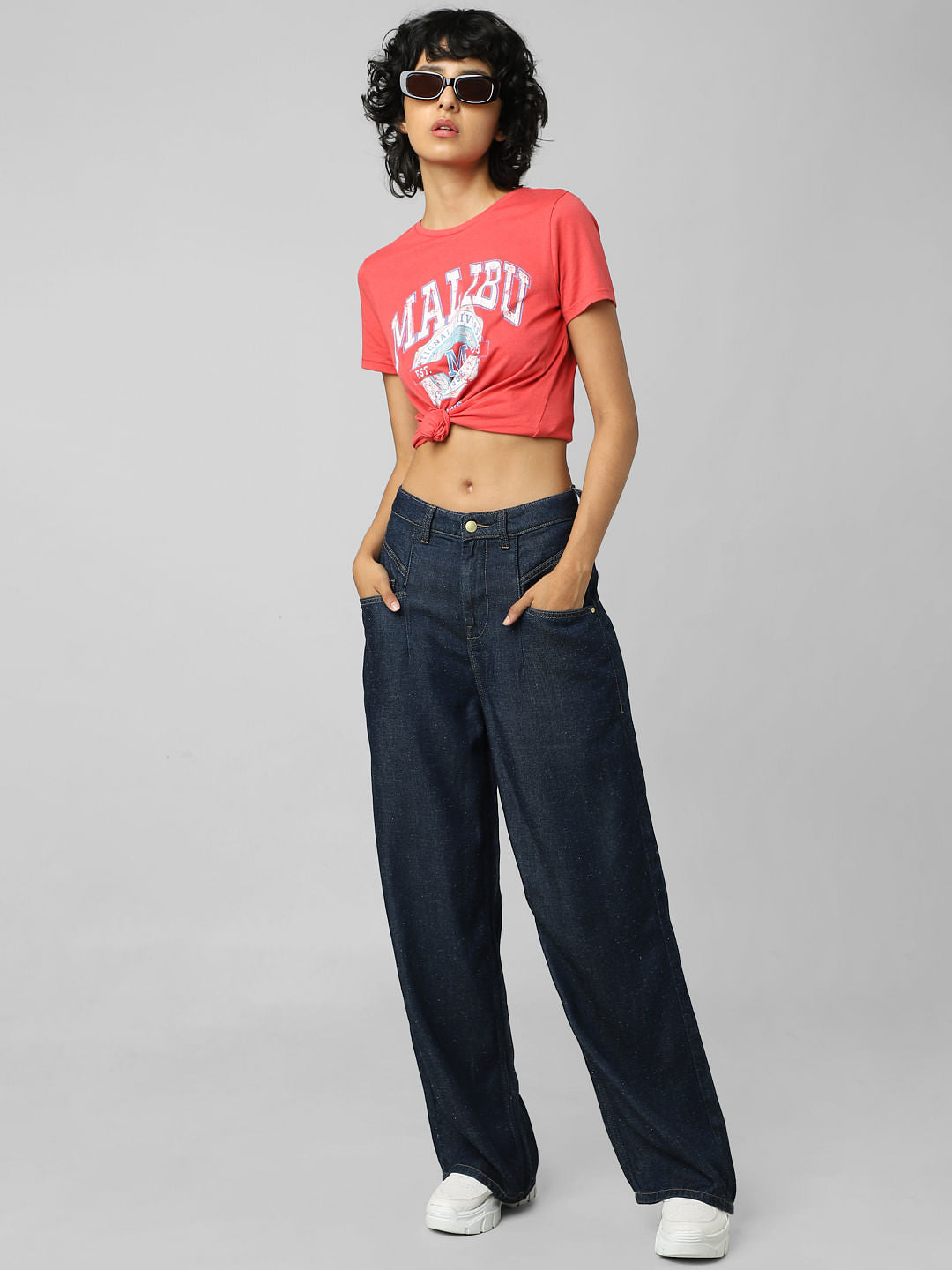 Blue High Rise Wide Leg Jeans