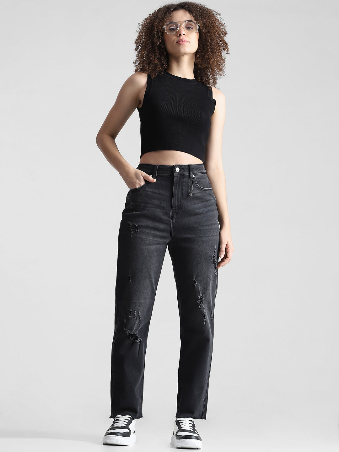 Black Emily Distressed Straight Fit Jeans1