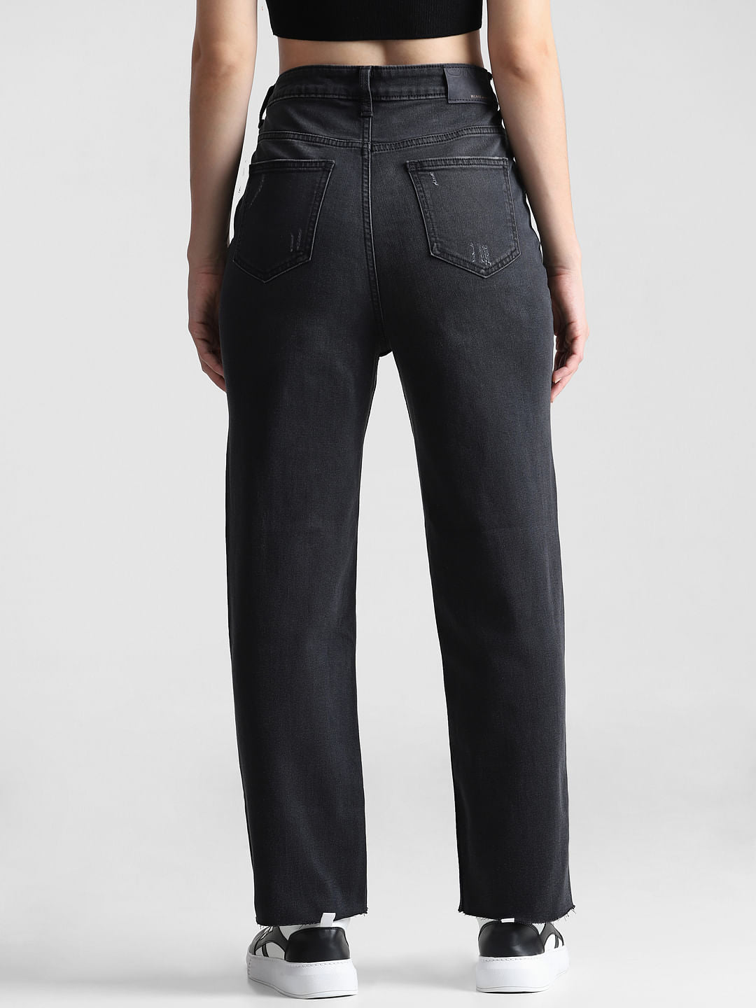 Black Emily Distressed Straight Fit Jeans