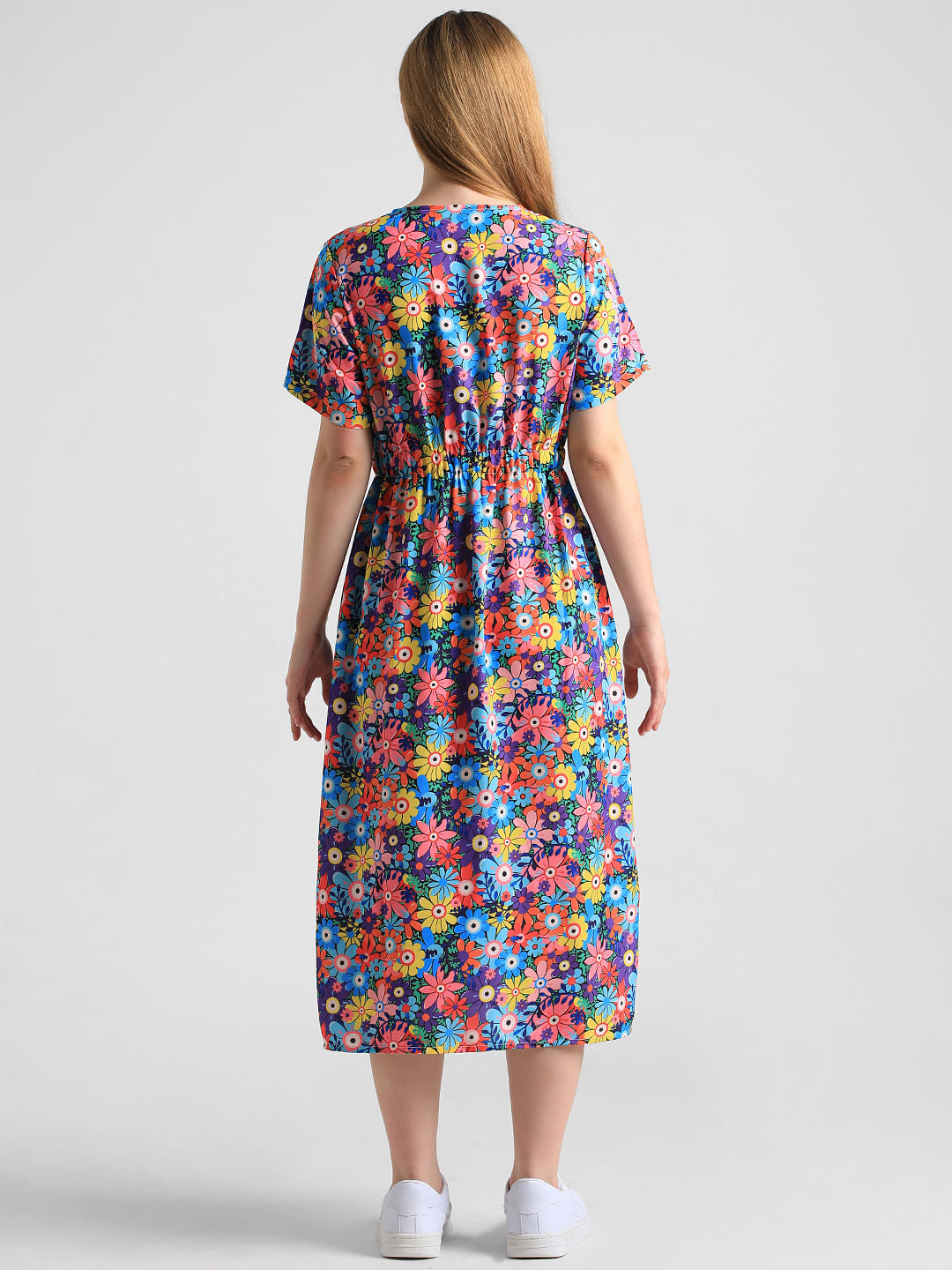 Blue Floral Print Midi Dress