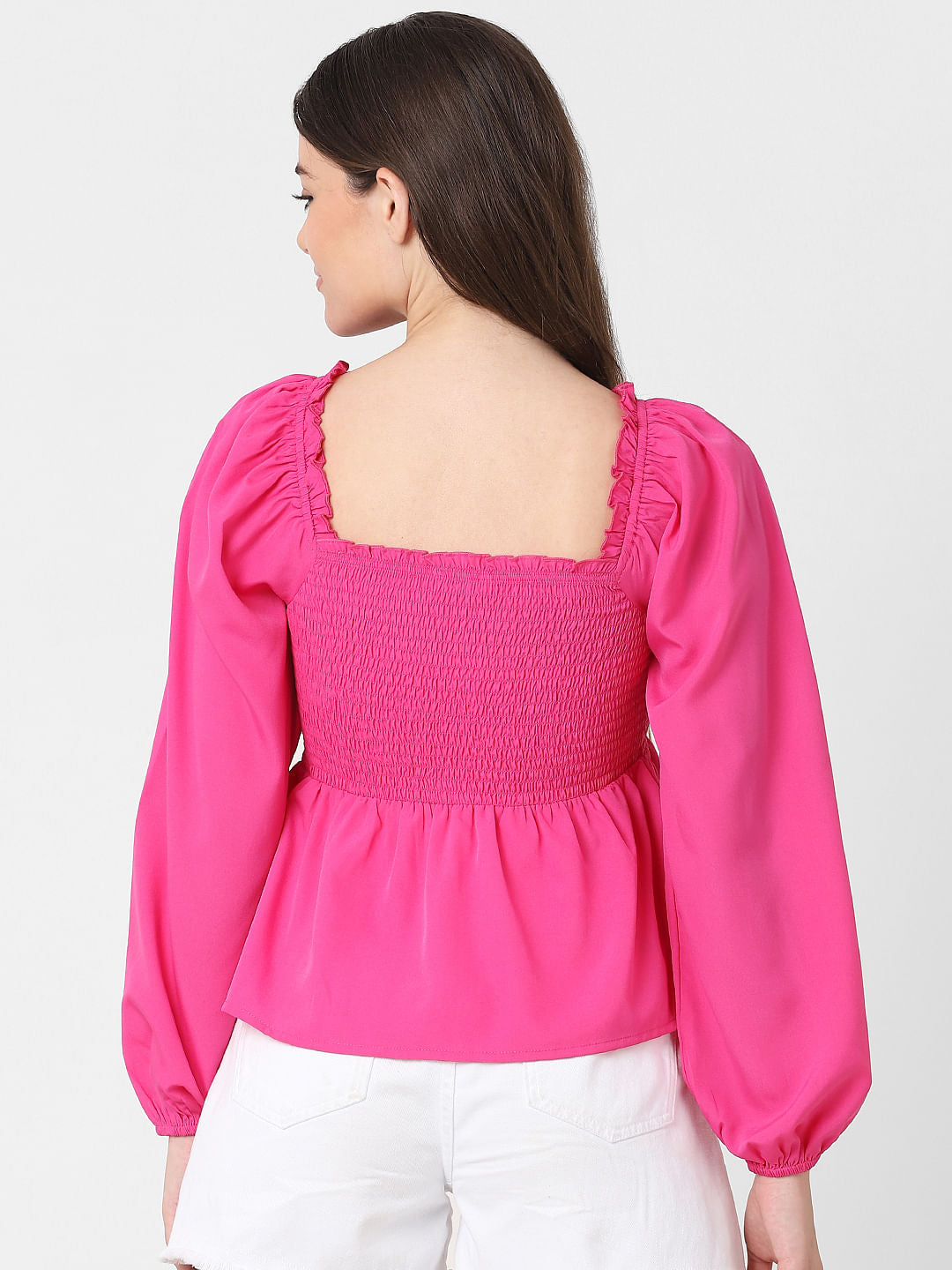 Pink Fitted Smocked Top