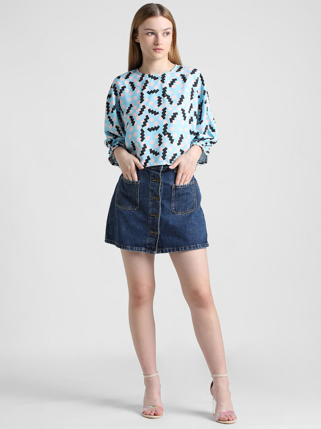 Blue Abstract Print Top