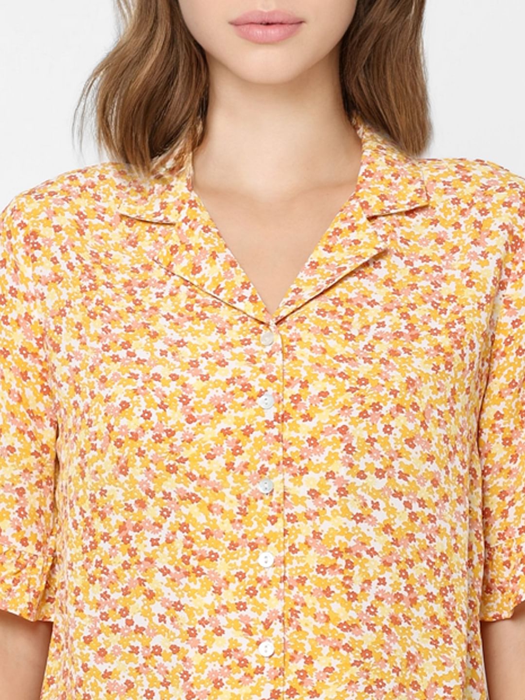 Yellow Floral Cropped Shirt