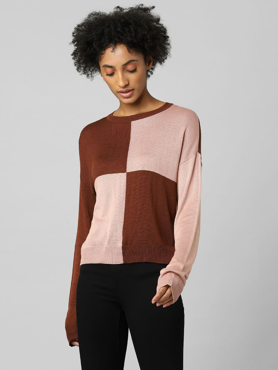 Pink Colourblocked Pullover