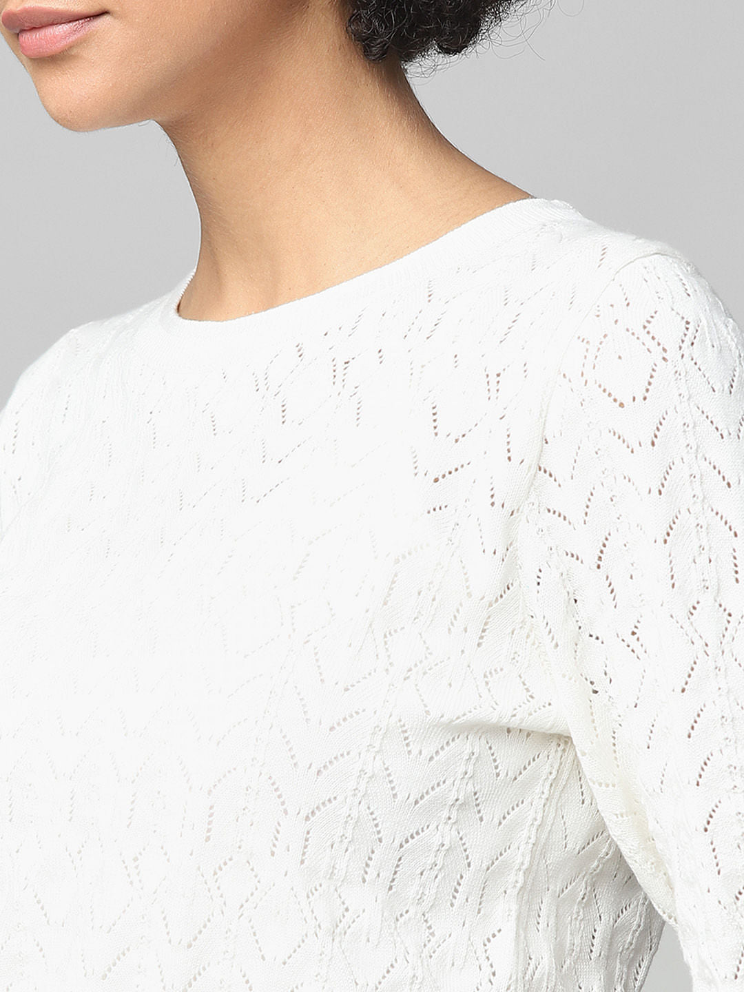 White Knit Cut-Work Top