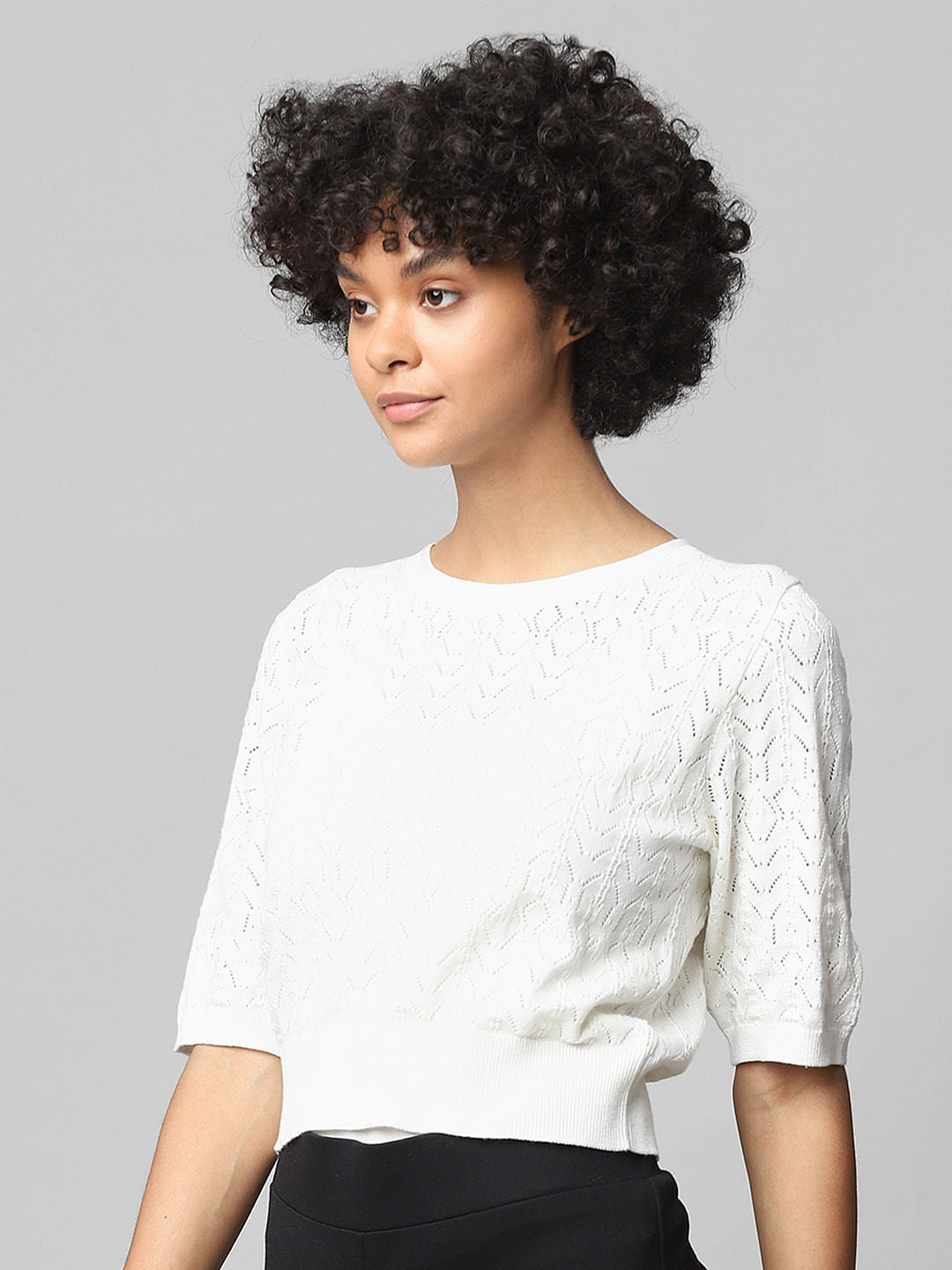 White Knit Cut-Work Top