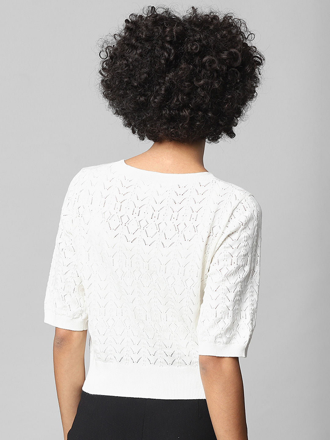 White Knit Cut-Work Top