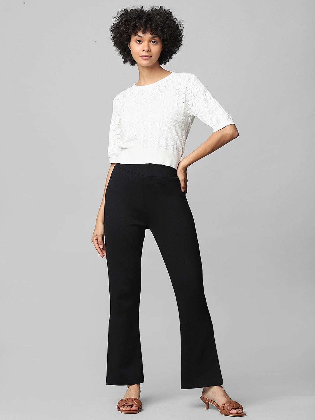 White Knit Cut-Work Top