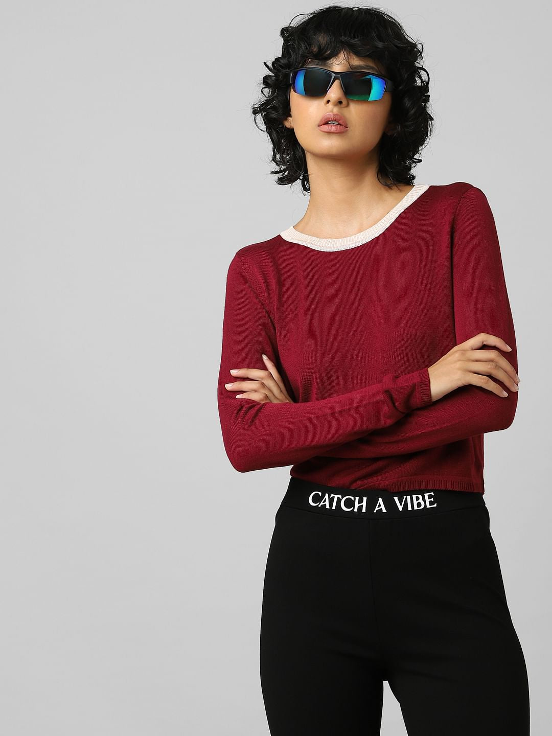 Maroon Contrast Tipping Pullover