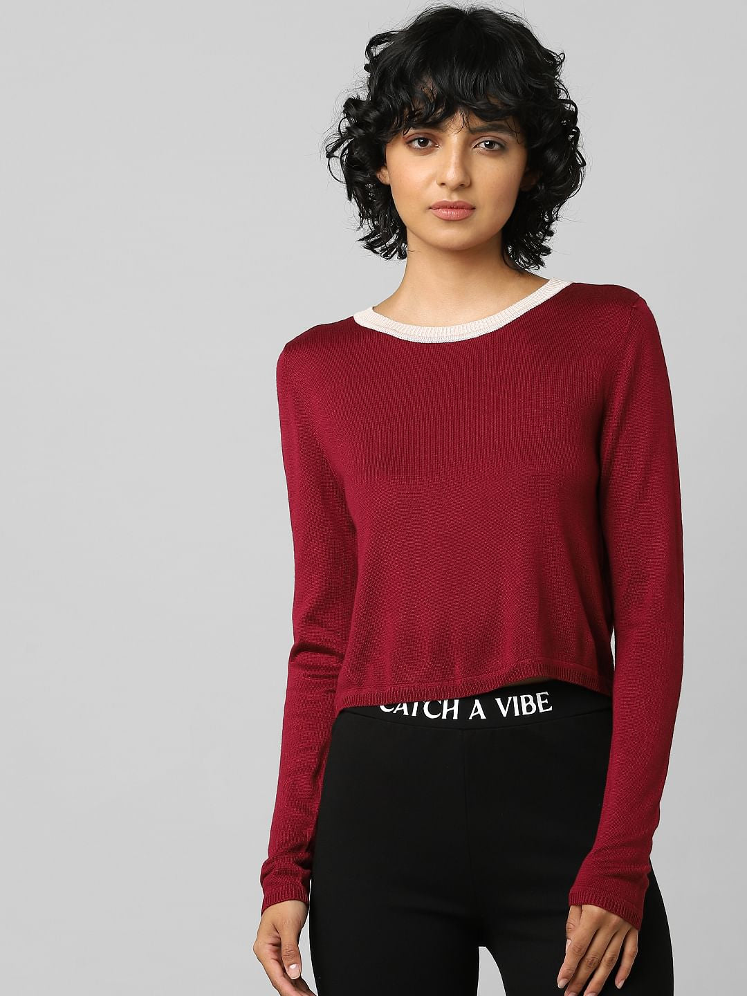 Maroon Contrast Tipping Pullover