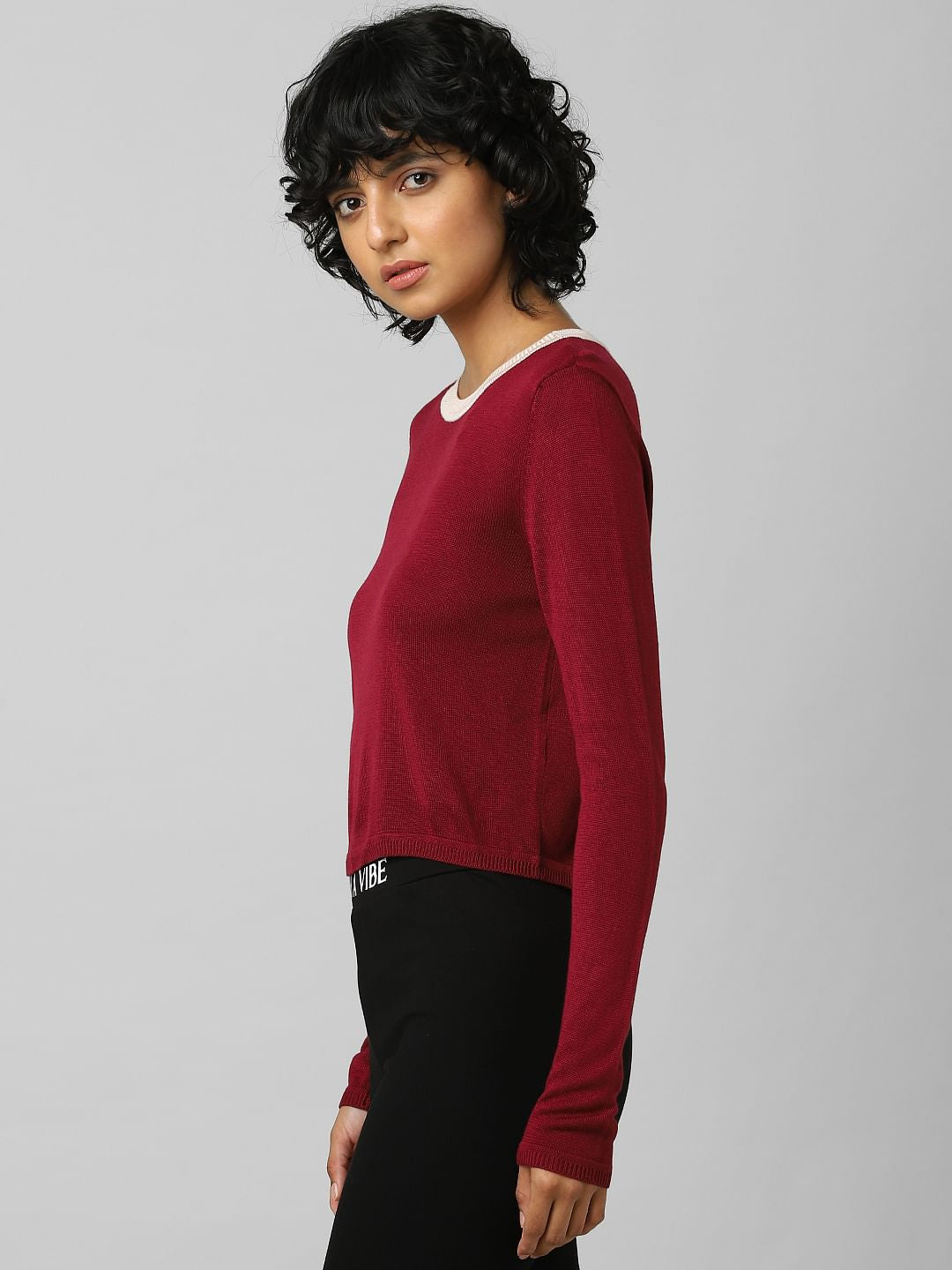 Maroon Contrast Tipping Pullover