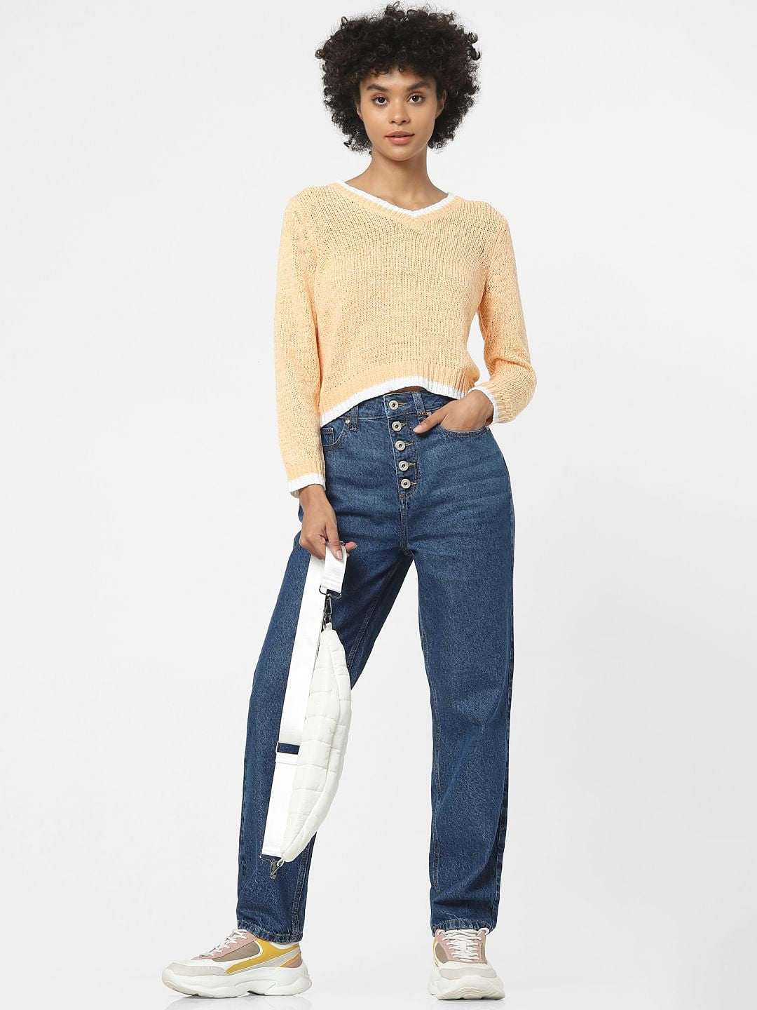 Blue High Rise Washed Straight Jeans