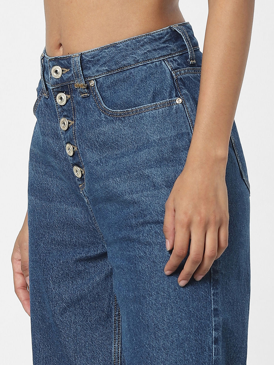 Blue High Rise Washed Straight Jeans