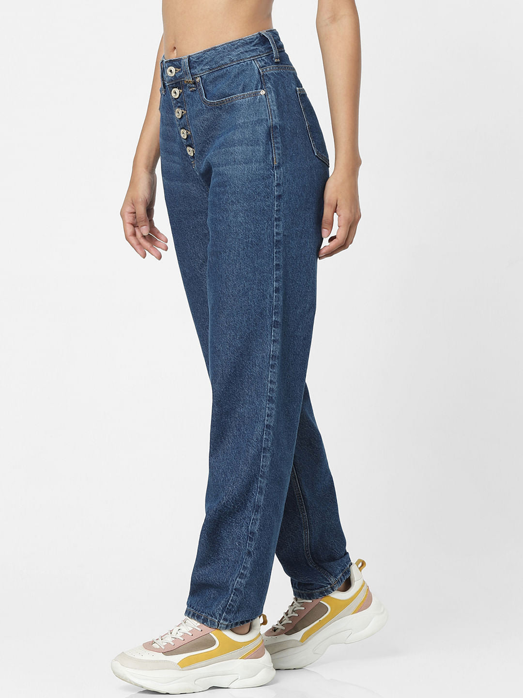 Blue High Rise Washed Straight Jeans