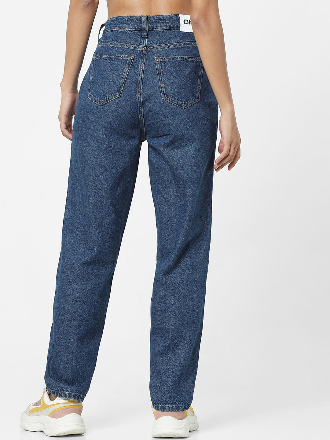 Blue High Rise Washed Straight Jeans