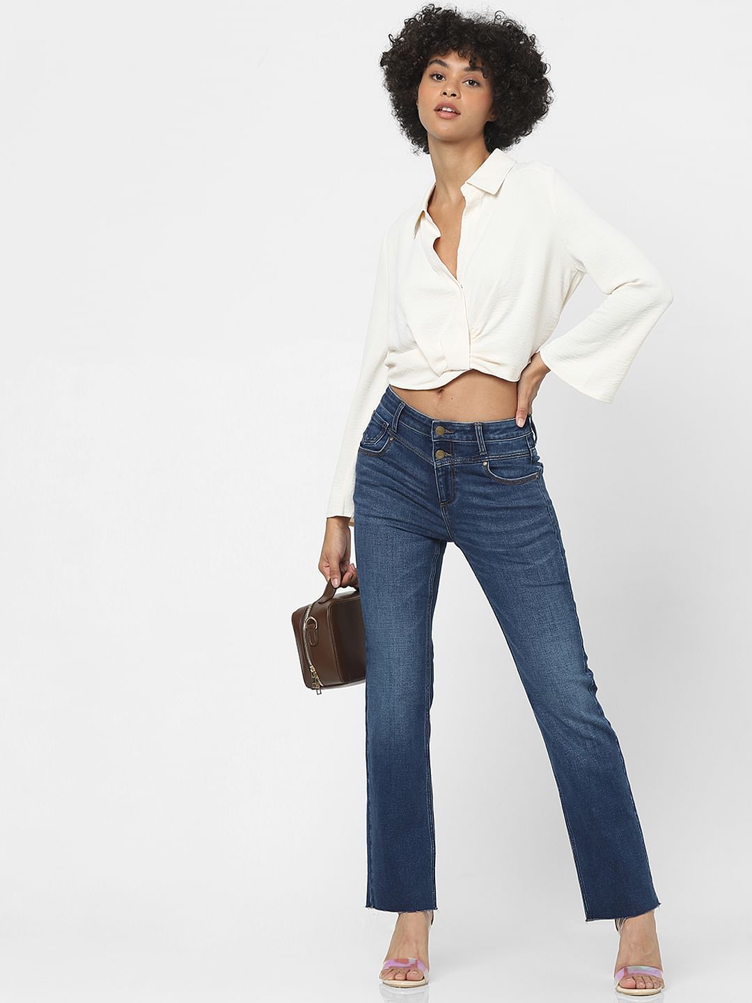 Blue High Rise Flared Jeans