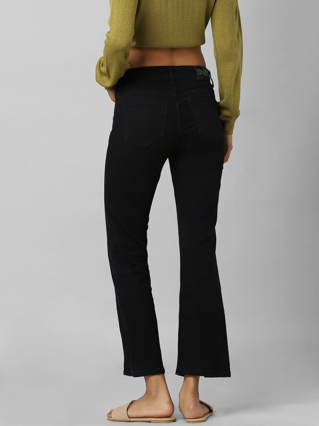 Black High Rise Front Slit Flared Jeans